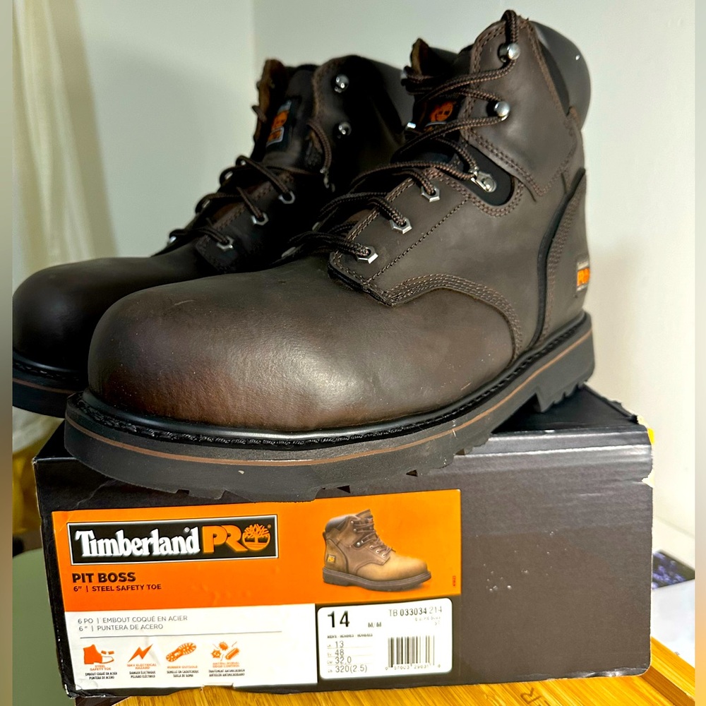 BRAND NEW Timberland Pro Pit Boss 6" Men's 14 Steel Toe Work Boot Brown Leather